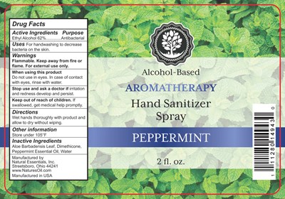 Bottle Label - 111280149430 Peppermint Aromatherapy Hand Sanitizer Spray 2 oz